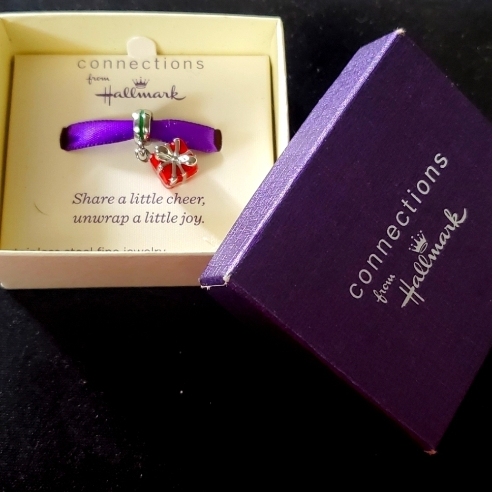 Hallmark Red Green Enameled Present Stainless Steel Charm